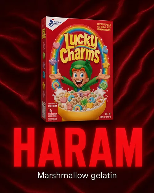 Lucky Charms HARAM verdict — marshmallow gelatin